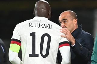 Roberto Martinez in conclaaf met Romelu Lukaku