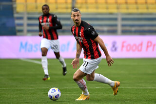 Zlatan Ibrahimovic of AC Milan in action during the Serie A football match between Parma Calcio 1913 and AC Milan at Ennio Tardini stadium in Parma (Italy), April 10th, 2021.