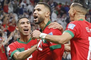 Youssef En-Nesyri viert zijn doelpunt tegen Portugal