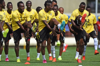 L'équipe nationale du Ghana à l'entraînement en 2014 lors de la Coupe du monde au Brésil