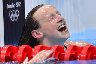 Katie Ledecky na haar overwinning op de Olympische Spelen van Londen