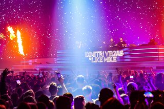 Dimitri Vegas & Like Mike pictured performing Garden of Madness at Sportpaleis