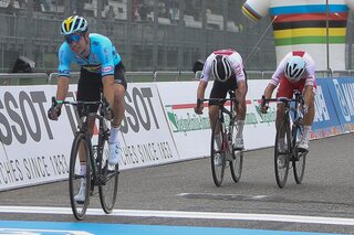 Wout Van Aert of Belgium , Marc Hischi of Suisse and Michal Kwiatowski of Pologne During Road Championships, Men Elite Road Race, on September 27, 2020 at Autodromo Enzo and Dino Ferrari in Imola, Ita