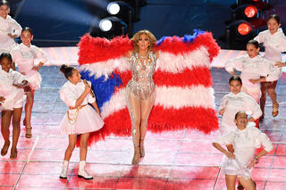 Jennifer Lopez tijdens de Superbowl
