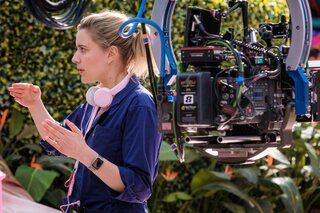 Greta Gerwig op de set van 'Barbie'