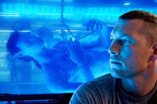 Sam Worthington op de set van 'Avatar'